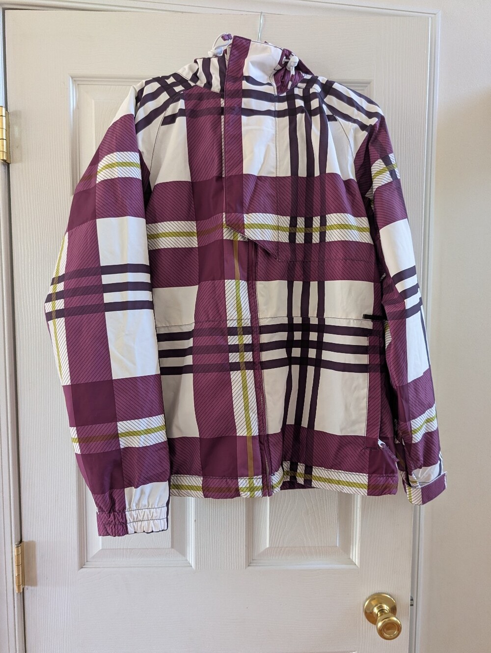 Empyre Purple and White Plaid Hooded Puffer Jacket